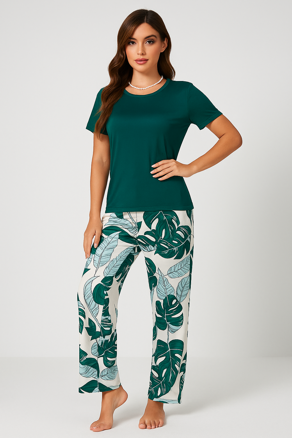 Emerald Monstera Night Suit