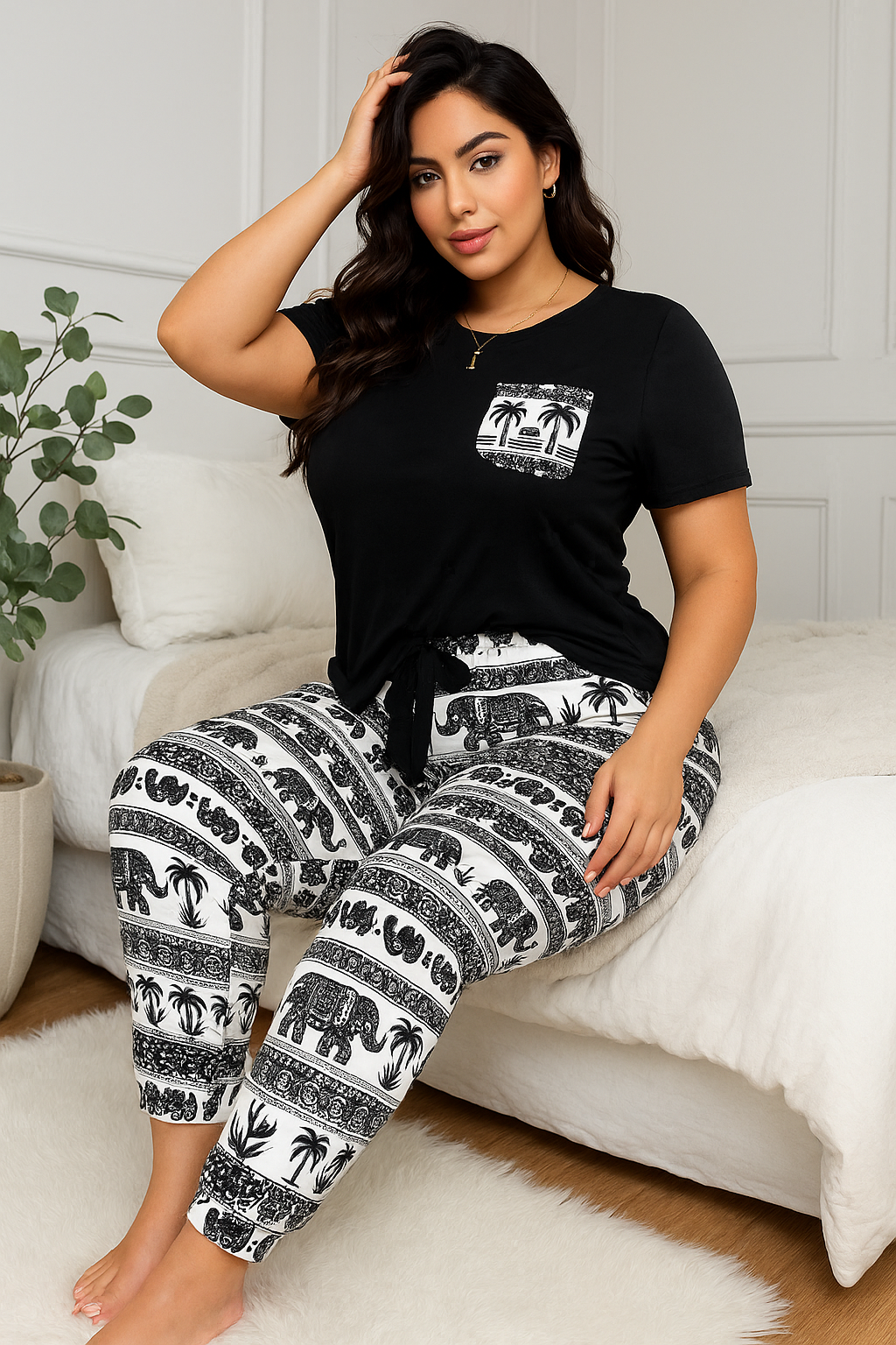 Safari Palm Elephant Night Suit