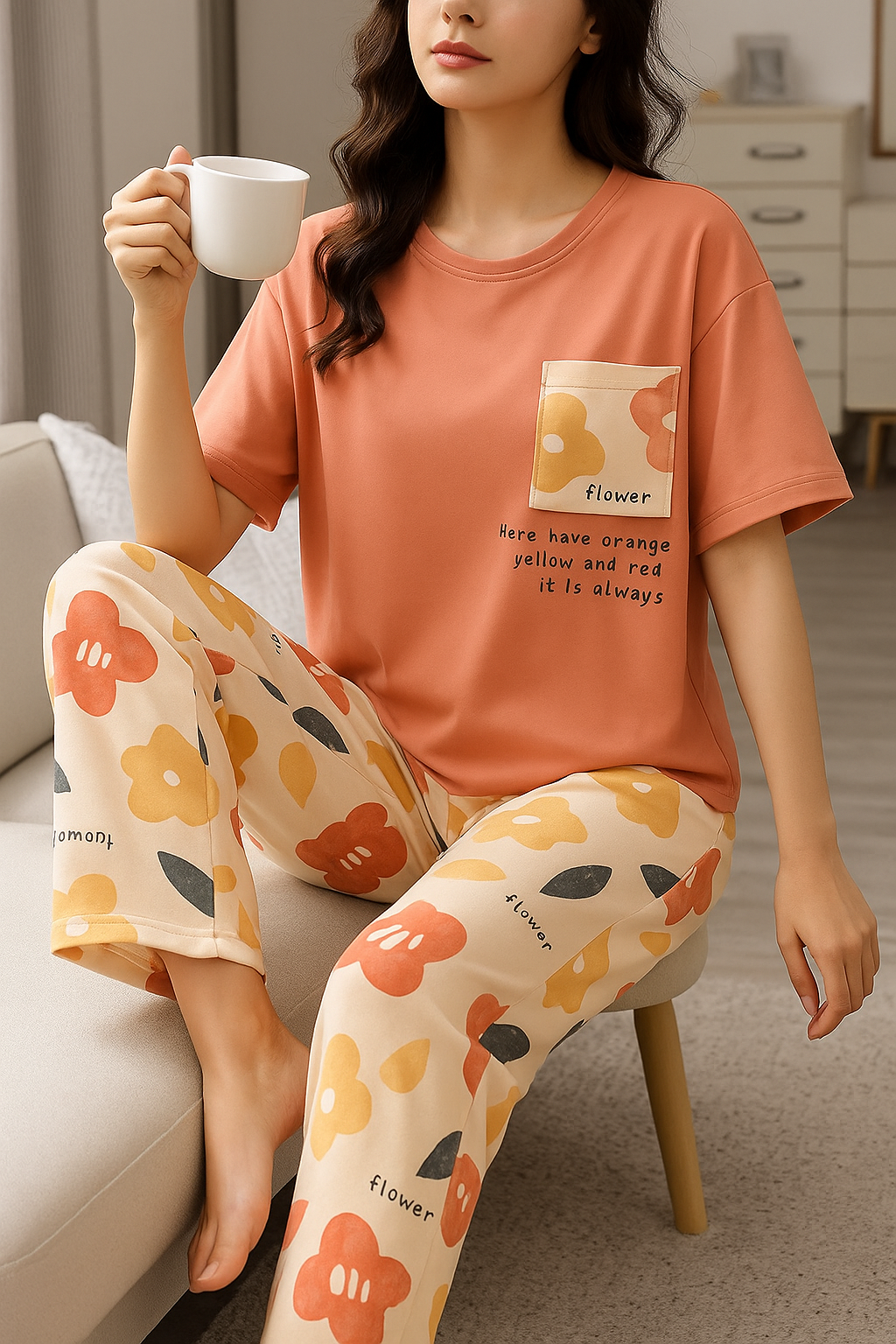 Apricot Bloom Pocket Night Suit