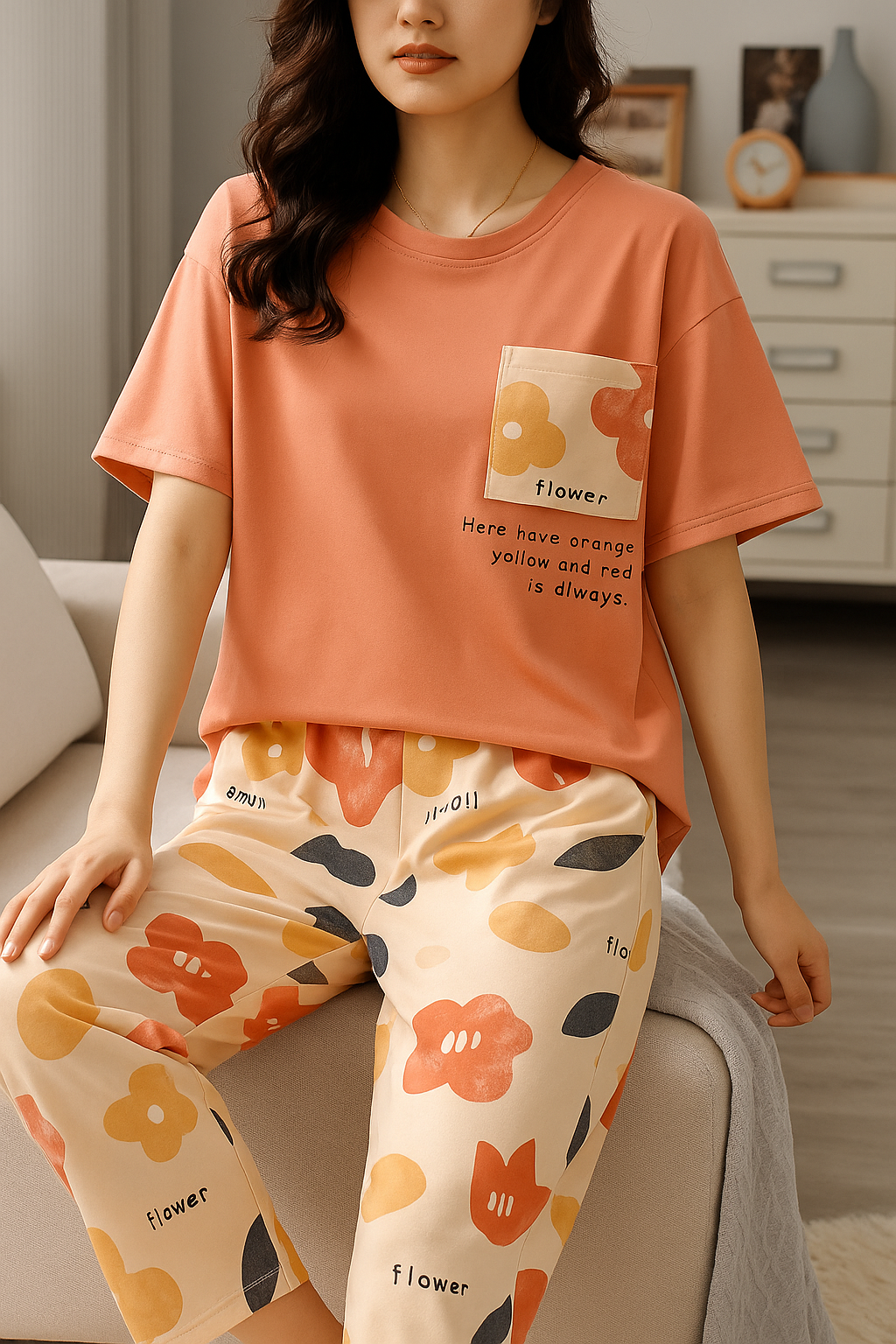 Apricot Bloom Pocket Night Suit