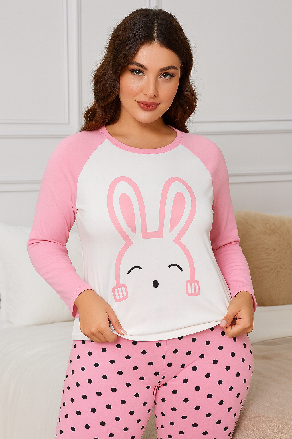 Blush Bunny Polka Night Suit