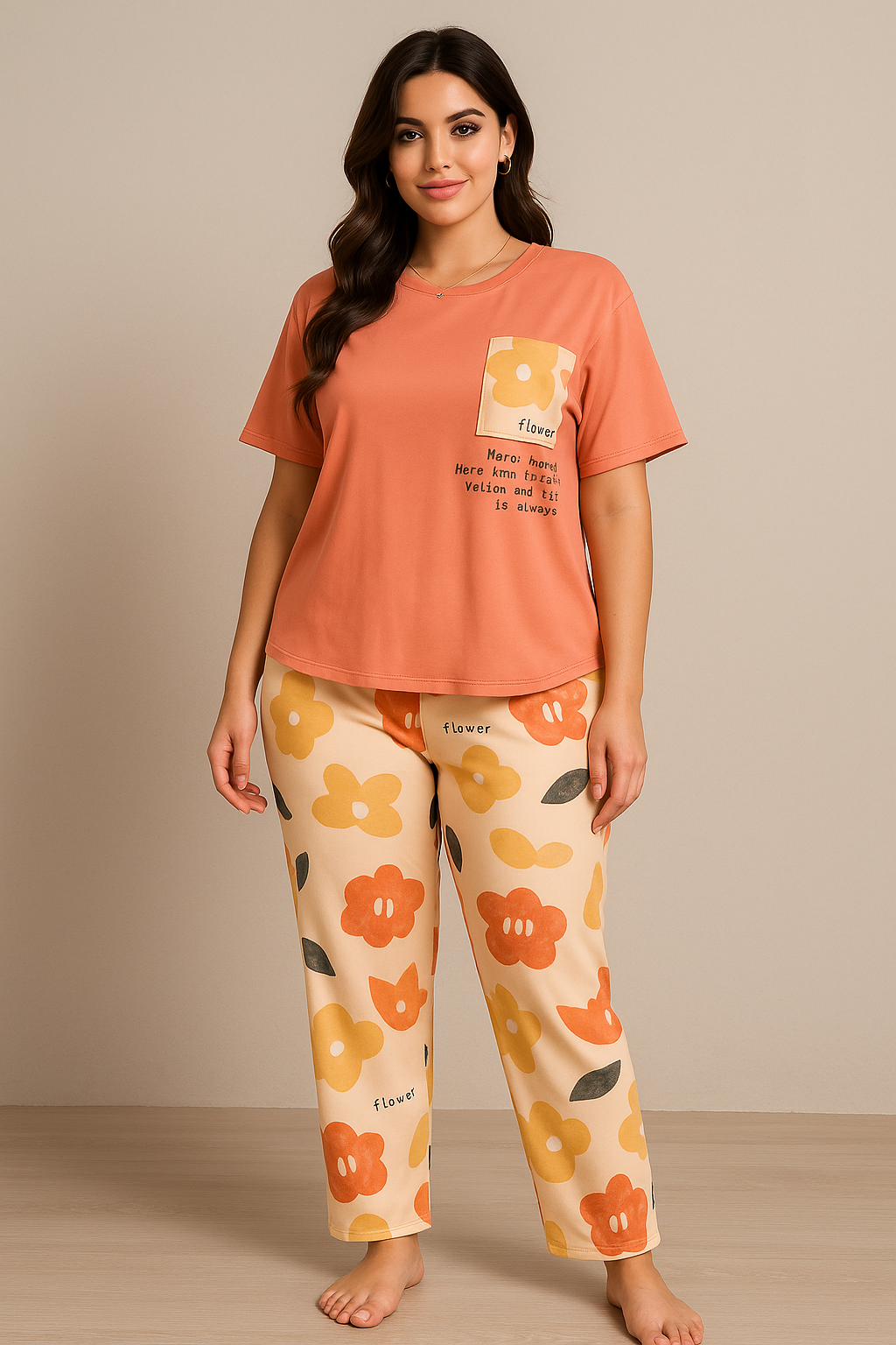 Apricot Bloom Pocket Night Suit